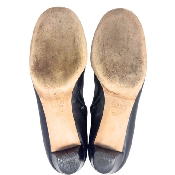 Gucci GG Logo Interlocking Monogram Black Leather High Heels Mid-Calf Boots 37.5 - Picture 10 of 11